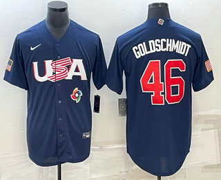 Men%27s USA Baseball #46 Paul Goldschmidt 2023 Navy World Baseball Classic Stitched Jerseys
